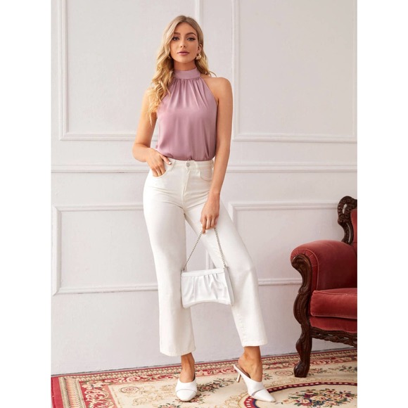 High Neck Satin Halter Top Tank black - Picture 10 of 11